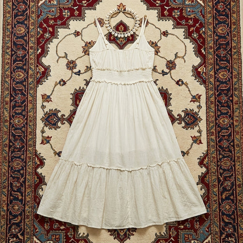 100% Cotton Pearl Accented Floral Midi Dress