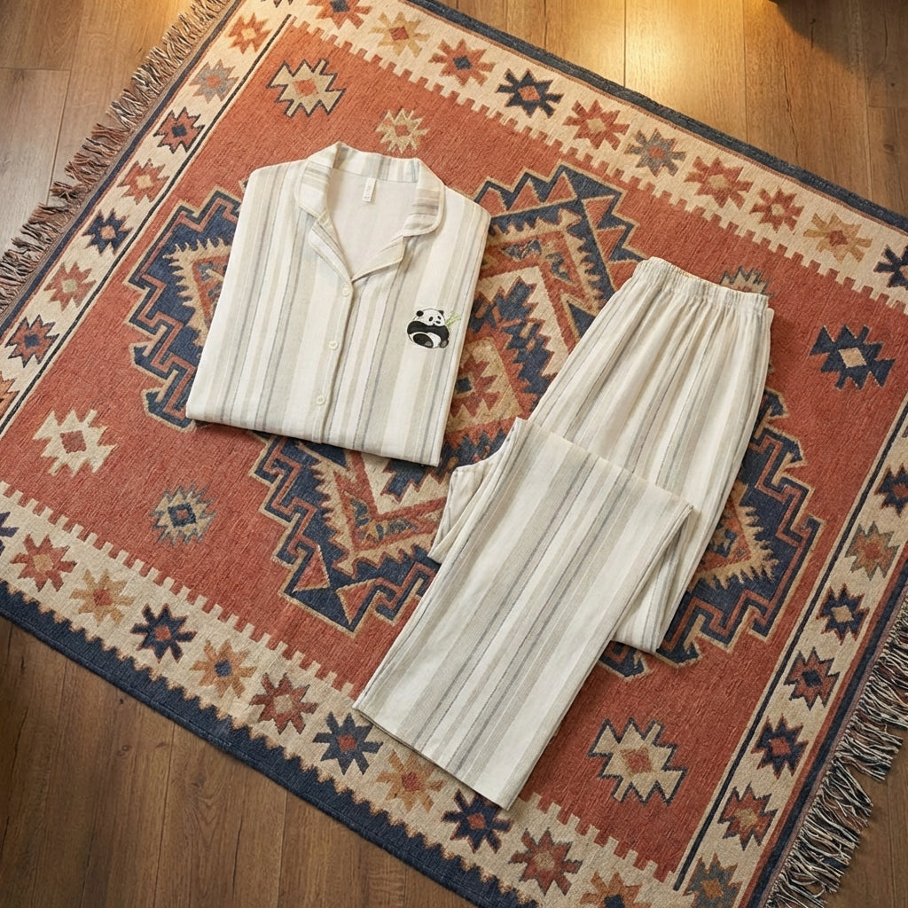 Matching pure cotton couple pajamas with breathable, soft fabric; antibacterial home suit set designed for comfort and sensitive skin.