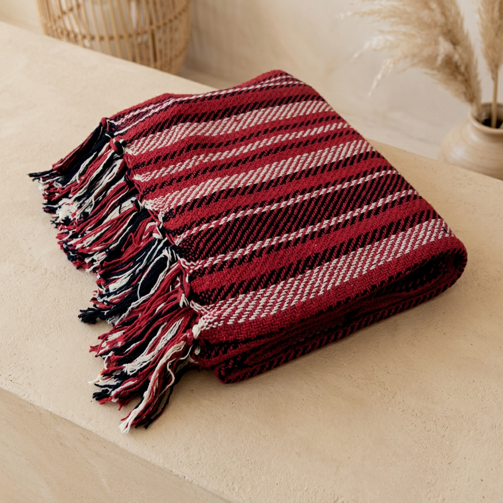Stella 100% Cotton Knitted Throw Rug Red Multi