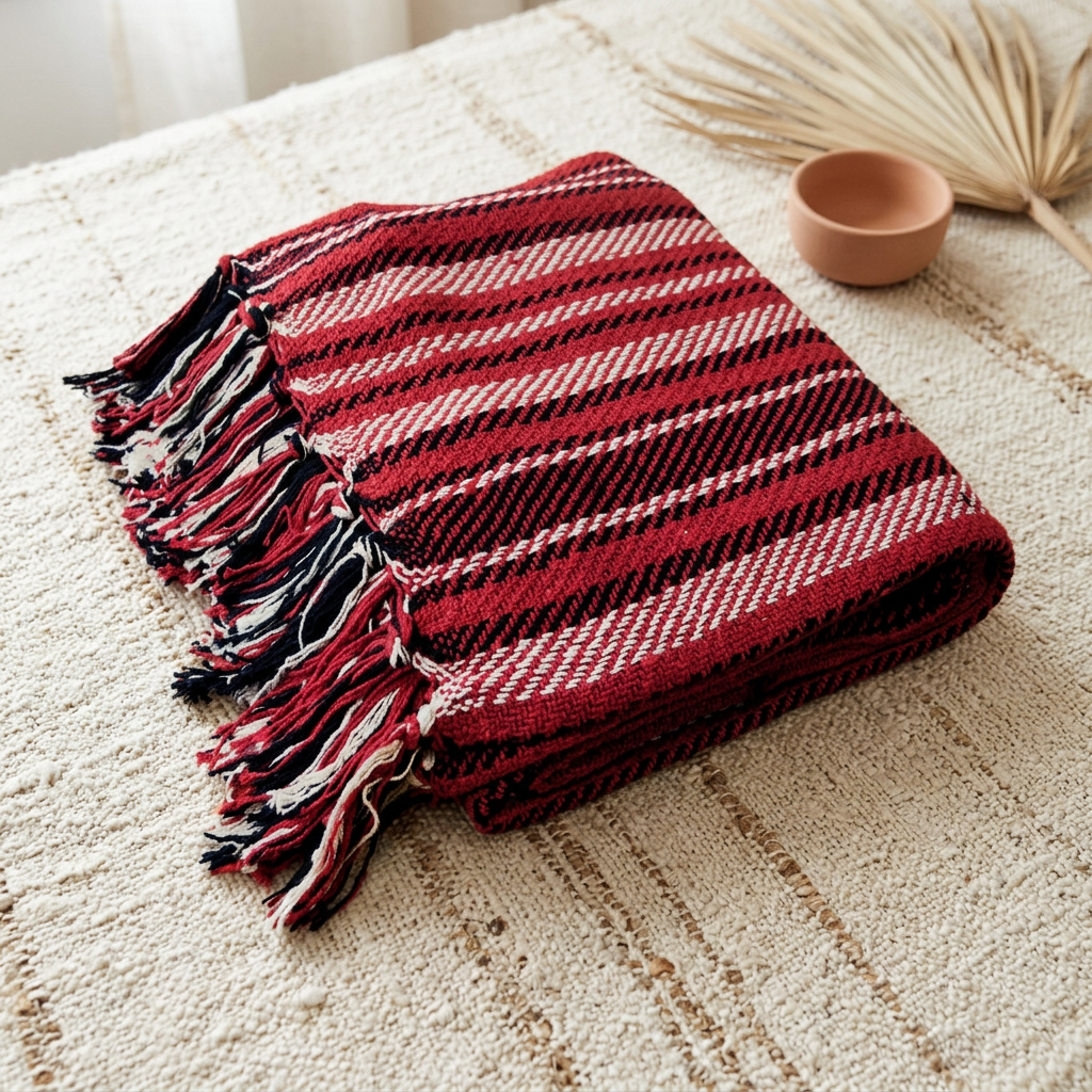 Stella 100% Cotton Knitted Throw Rug Red Multi