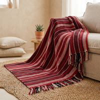 Stella 100% Cotton Knitted Throw Rug Red Multi