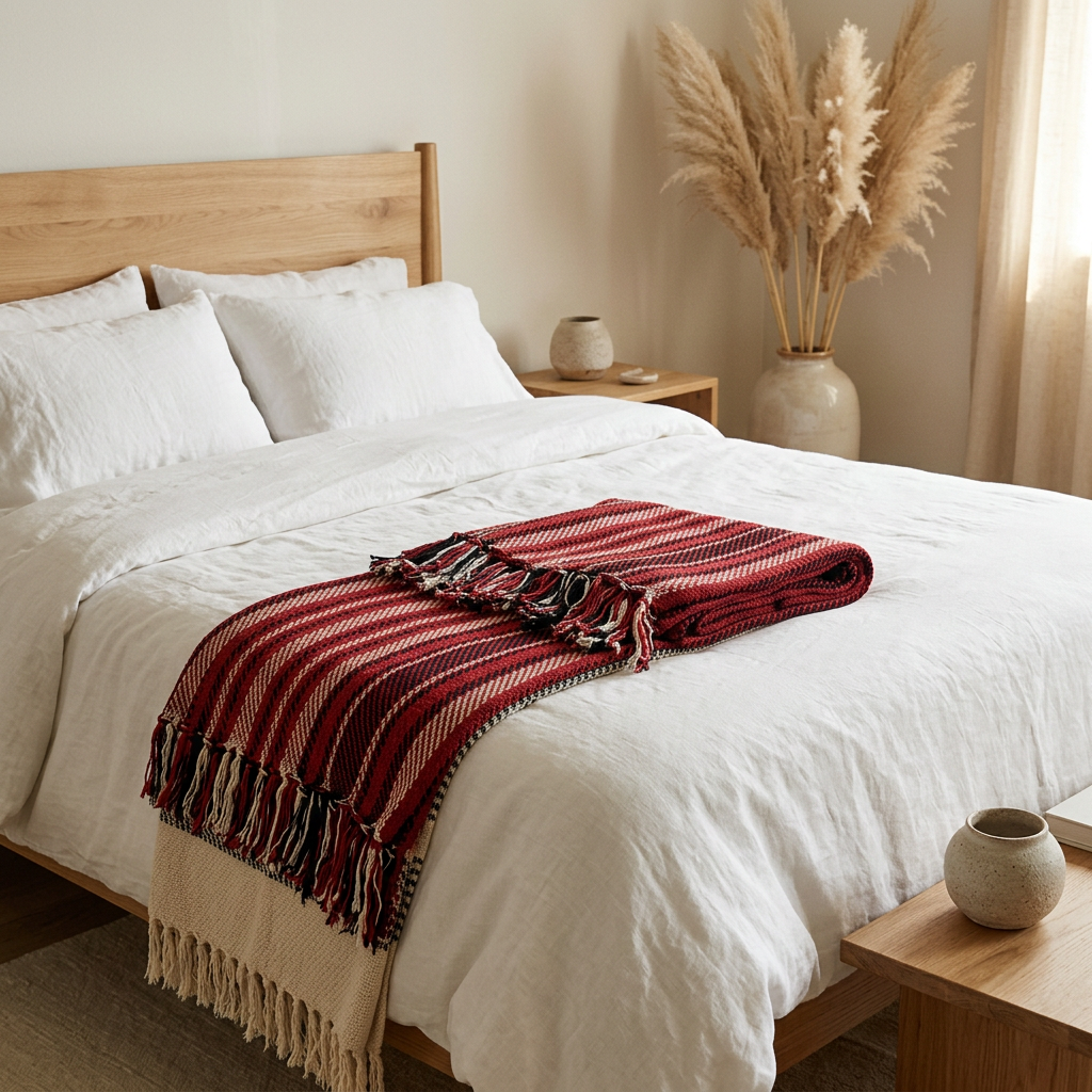 Stella 100% Cotton Knitted Throw Rug Red Multi