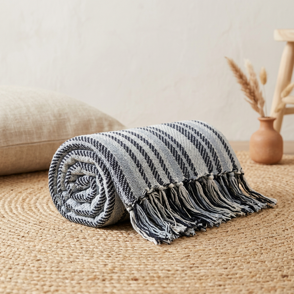 Stella 100% Cotton Knitted Throw Rug Sky Multi