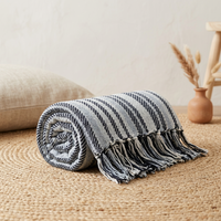 Stella 100% Cotton Knitted Throw Rug Sky Multi