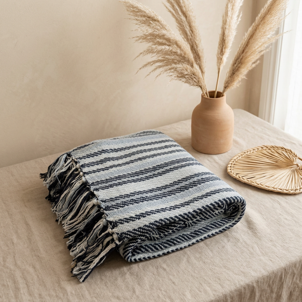 Stella 100% Cotton Knitted Throw Rug Sky Multi