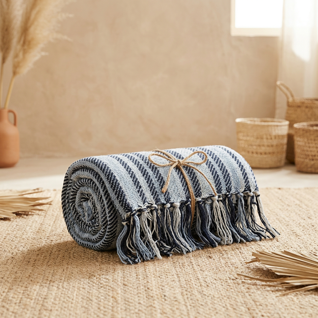 Stella 100% Cotton Knitted Throw Rug Sky Multi