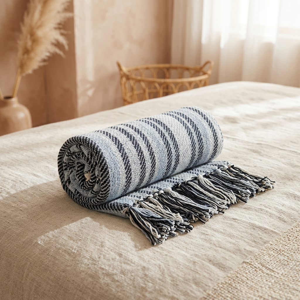 Stella 100% Cotton Knitted Throw Rug Sky Multi