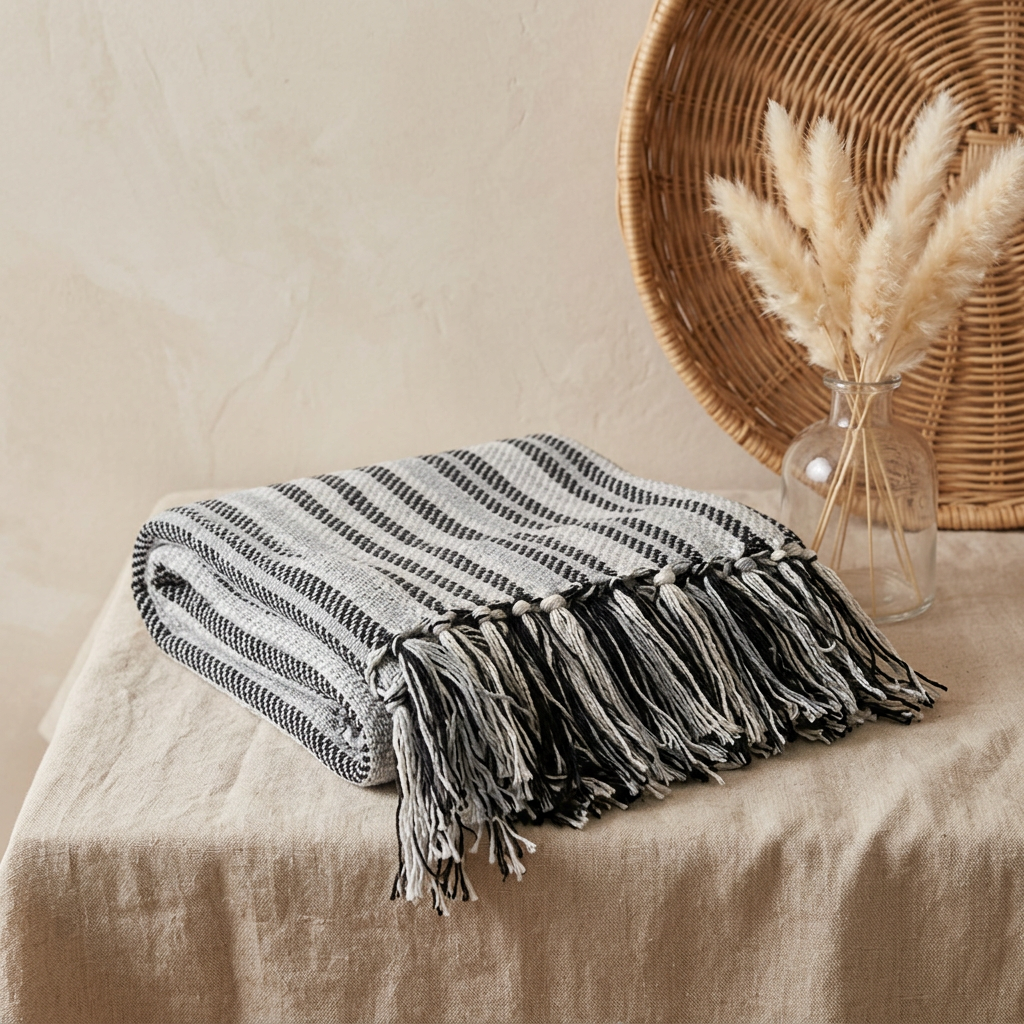Stella 100% Cotton Knitted Throw Rug Sky Multi