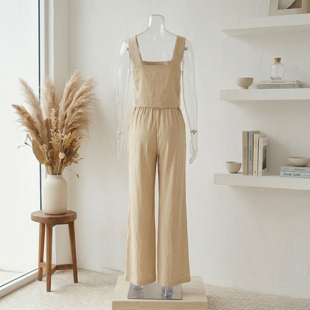 Women’s Square Neck Sleeveless Top and Pants Set – Cotton Two Piece Casual Outfit