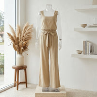 Women’s Square Neck Sleeveless Top and Pants Set – Cotton Two Piece Casual Outfit