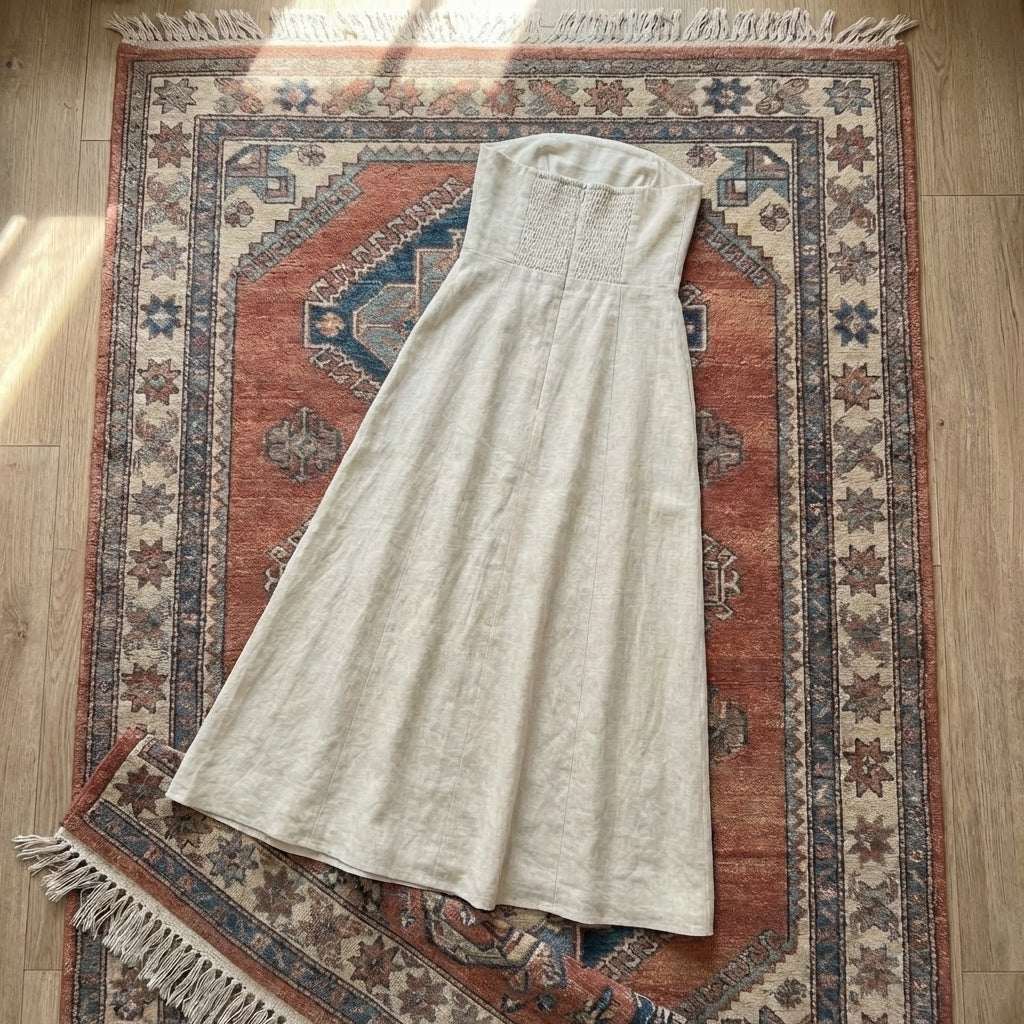 Front view of the Smocked Back Hemp & Cotton Tube Dress featuring a clean strapless neckline and flowy silhouette.