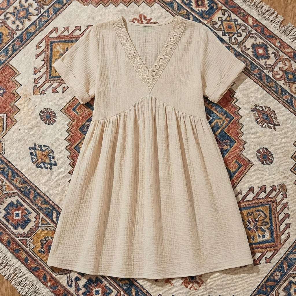 Women’s V-Neck 100% Cotton Shift Dress