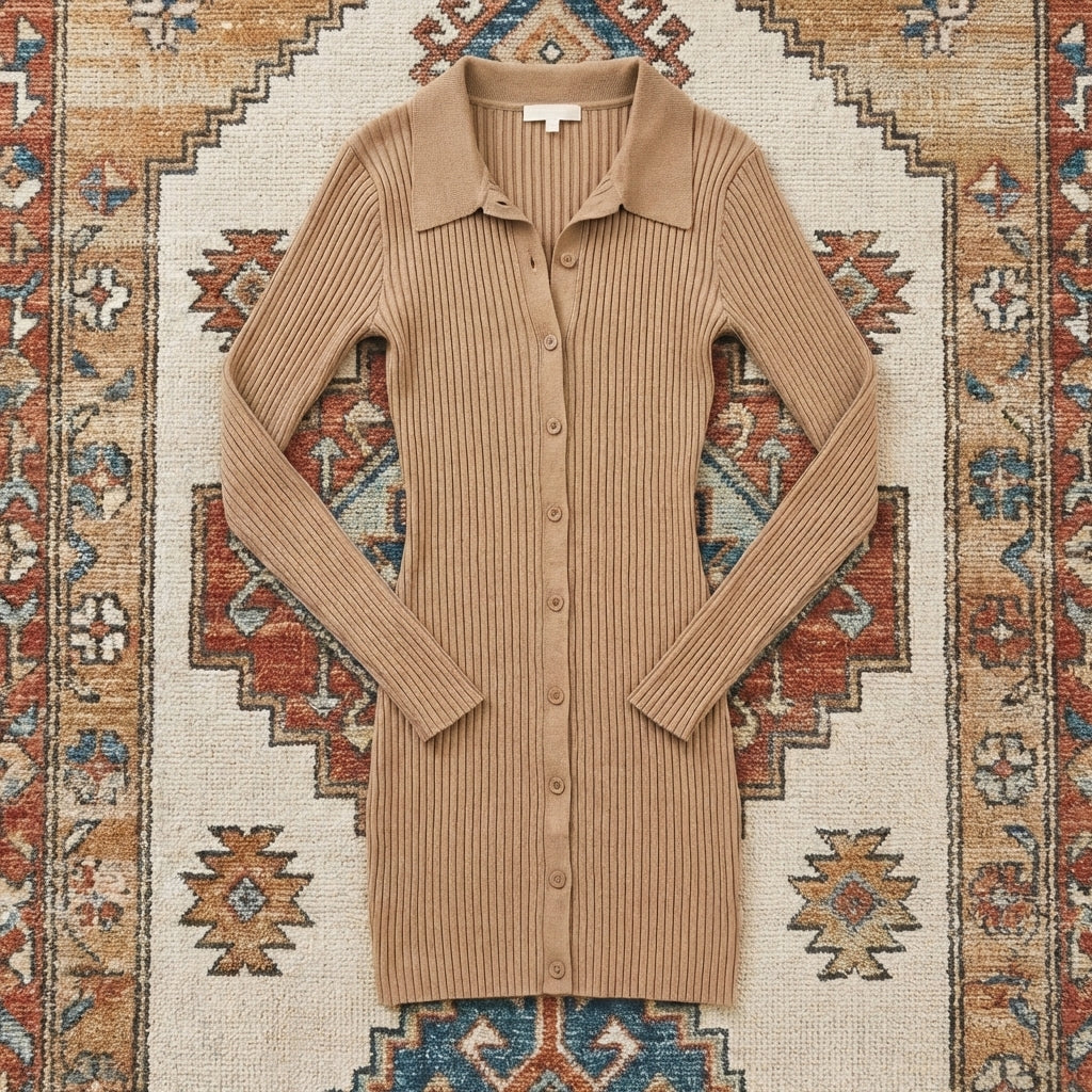 Mable Ribbed Mini Shirt Dress