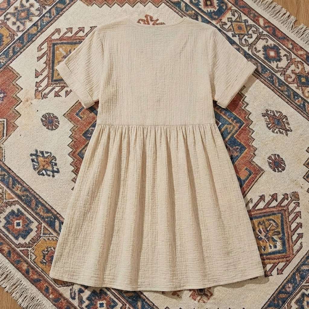 Women’s V-Neck 100% Cotton Shift Dress