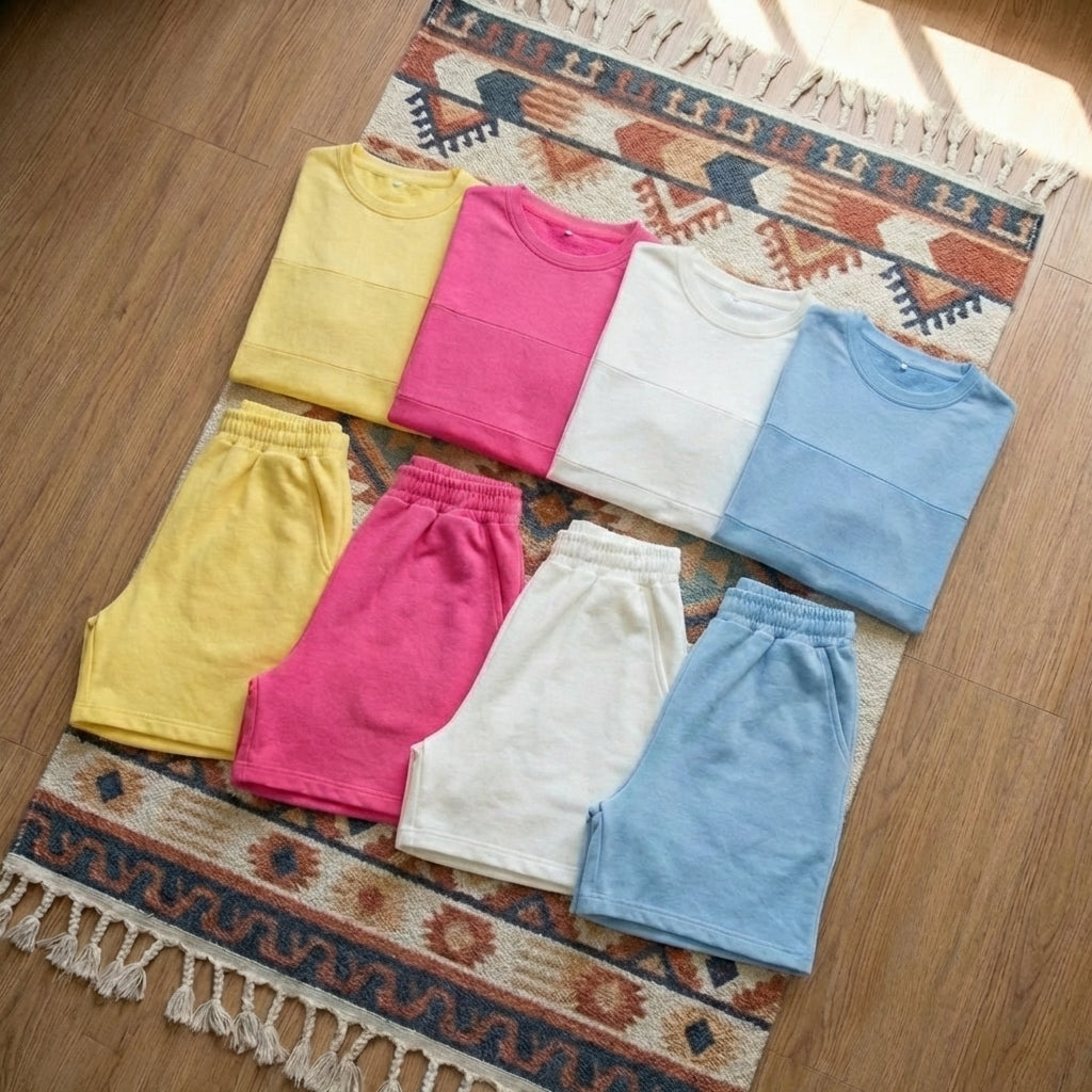 100% Cotton Woman Round Neck Top & Shorts Set