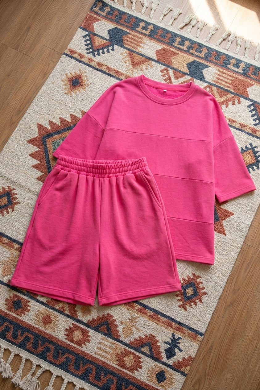 100% Cotton Woman Round Neck Top & Shorts Set