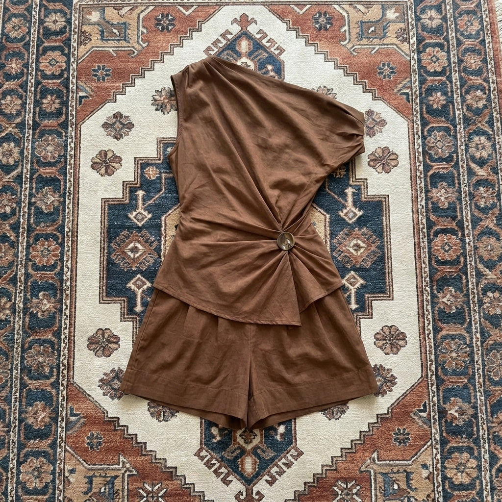 Pure Cotton One-Shoulder Lounge Set for Sensitive Skin