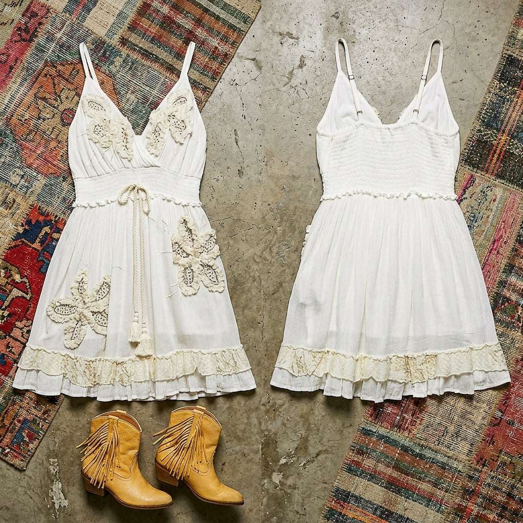 POL Embroidered Tassel Mini Dress | 100% Viscose Smocked Waist