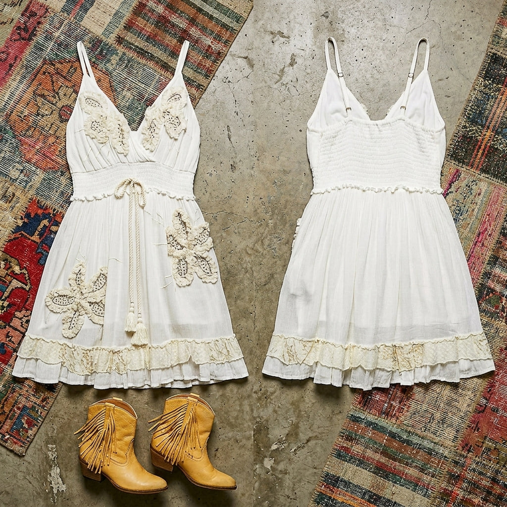 POL Embroidered Tassel Mini Dress | 100% Viscose Smocked Waist