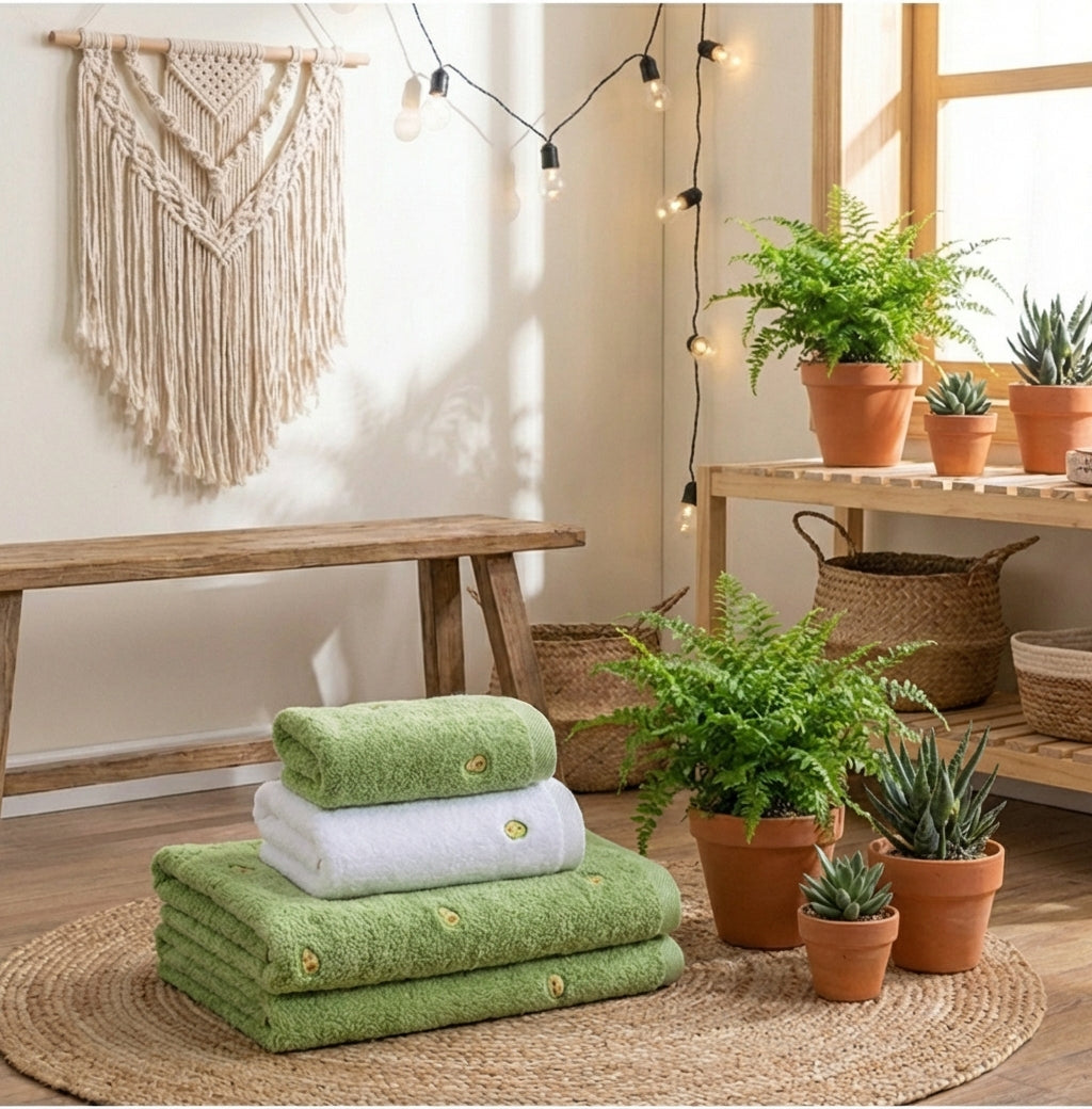 A plush, high-absorbency bath towel made of 100% pure cotton, featuring a classic ribbed border design and soft terry cloth texture.