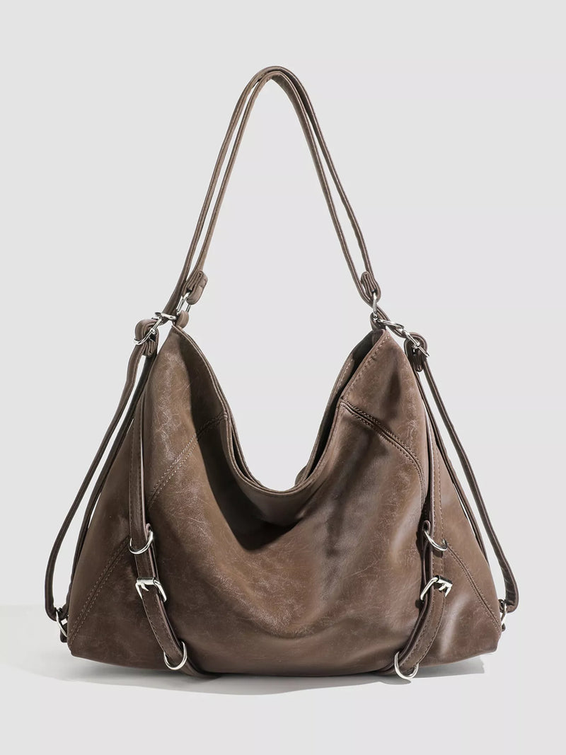 PureOnSkin Women's Vintage-Style Convertible Shoulder Bag Hypoallergenic Low-Chemical Large Capacity Tote – Brown