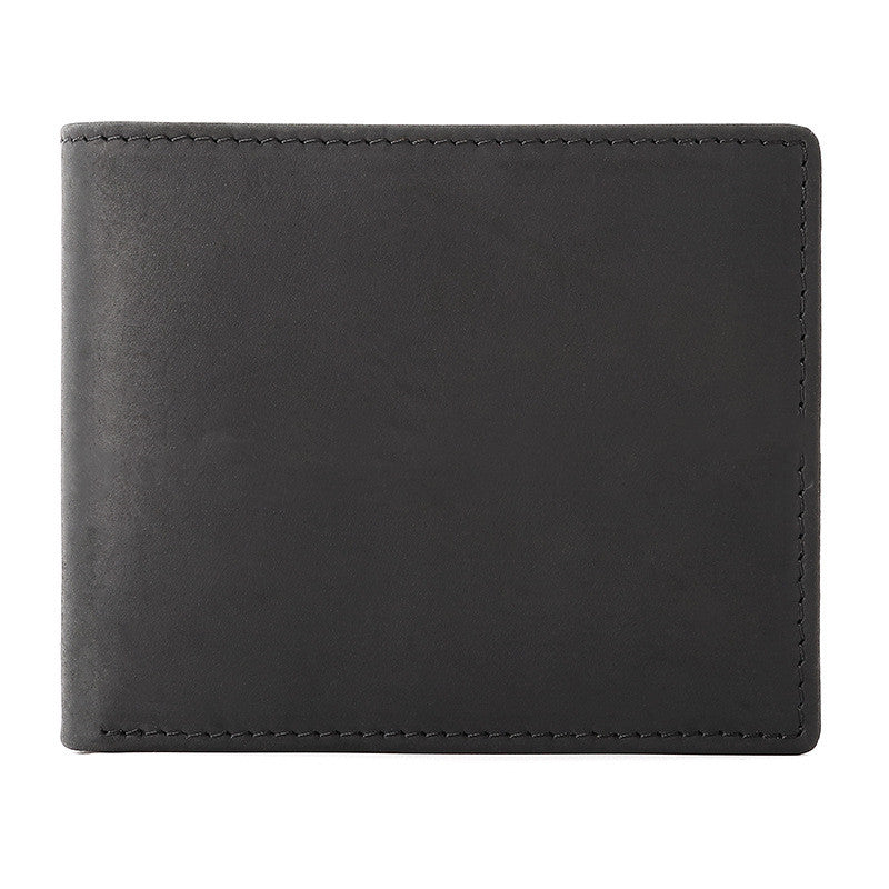 PureOnSkin Men's Horizontal Fashion Head-Layer Leather Wallet Low-Chemical Ultra-Slim Bifold Wallet – Black
