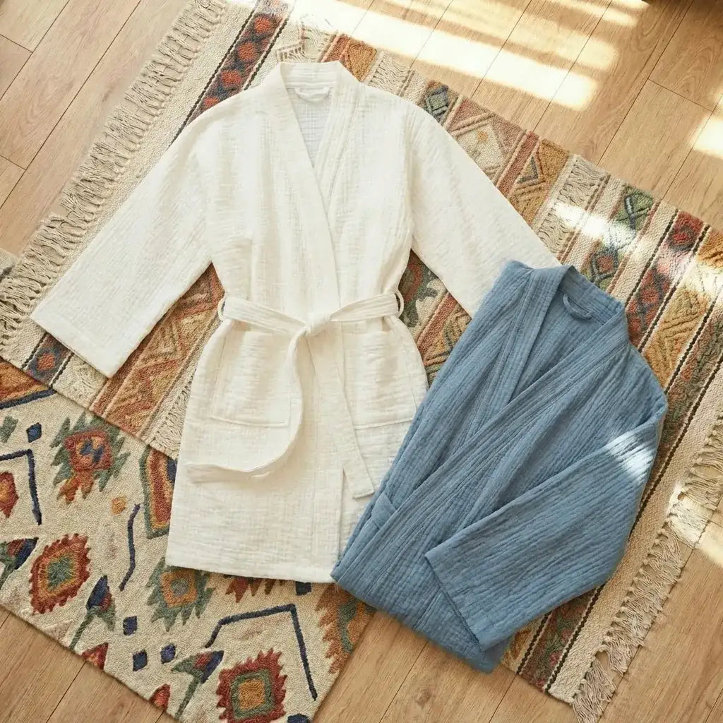 Short Cotton Gauze Robe - 100% Pure Cotton Loungewear Cardigan