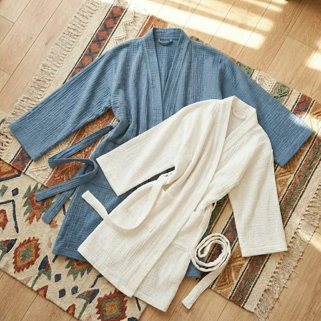 Short Cotton Gauze Robe - 100% Pure Cotton Loungewear Cardigan