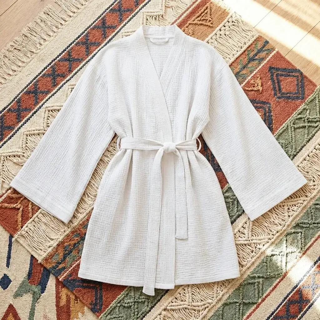 Short Cotton Gauze Robe - 100% Pure Cotton Loungewear Cardigan
