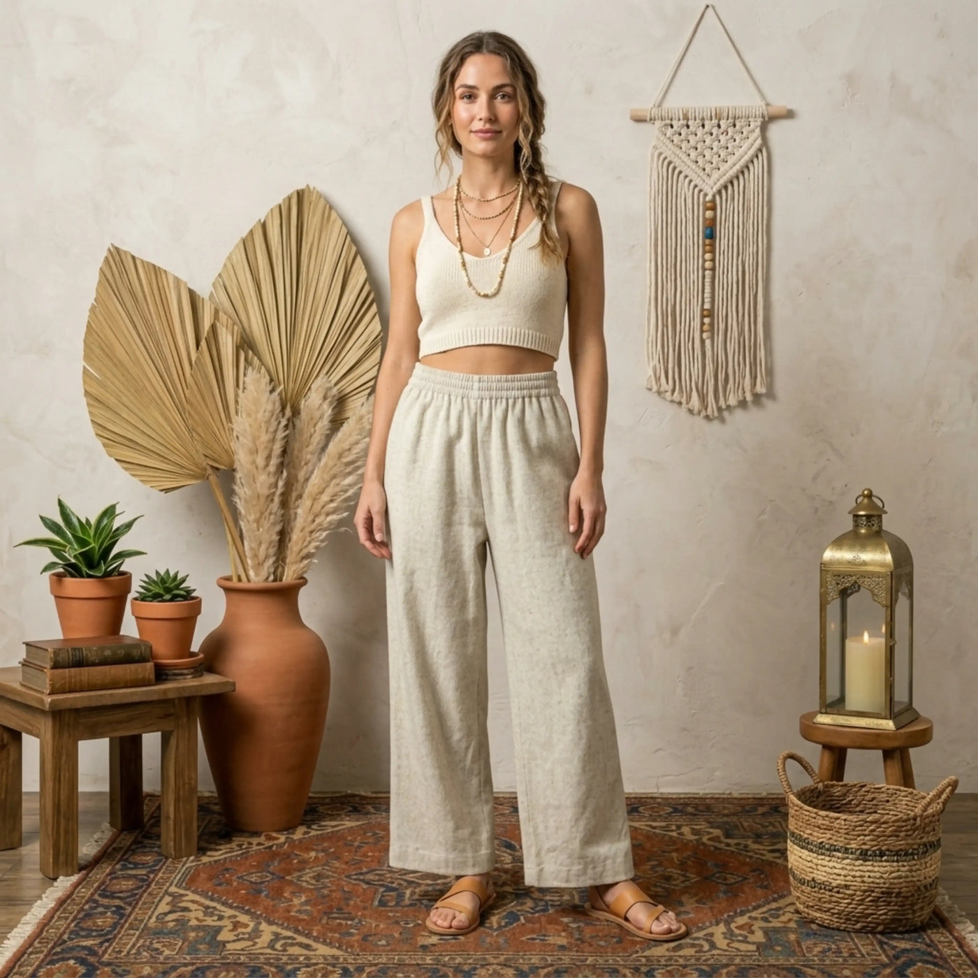Umgee High Waisted Embellished Linen Pants Plus Size – Women’s Linen Wide Leg Pants