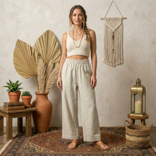 Umgee High Waisted Embellished Linen Pants Plus Size – Women’s Linen Wide Leg Pants