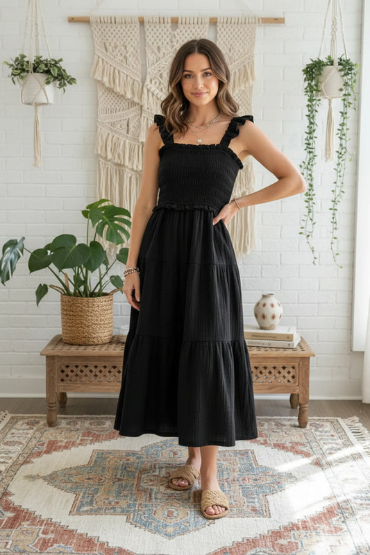 Smocked Ruffled Tiered Cotton Dress | 100% Pure Cotton Summer Maxi