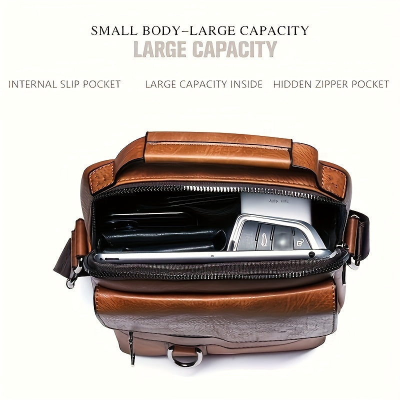 Brown leather backpack with large capacity on a white background