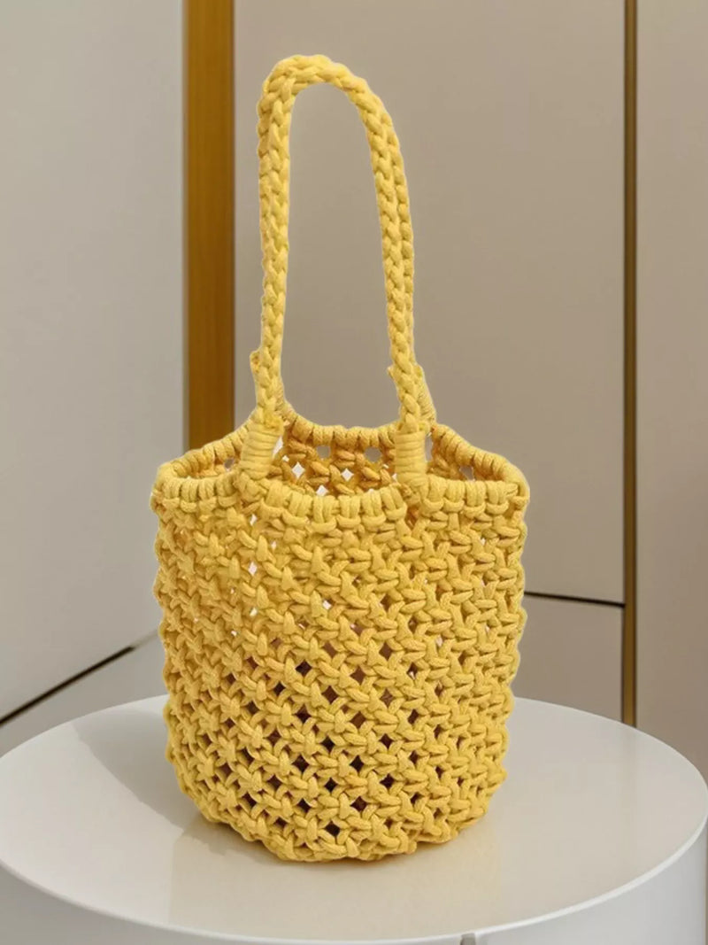PureOnSkin Women's Handmade Crochet Handbag 100% Cotton Thread Hypoallergenic Mini Tote – Gold