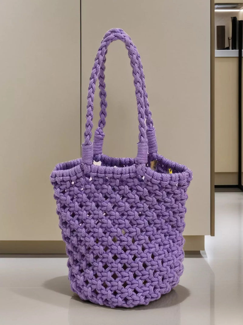 PureOnSkin Women's Handmade Crochet Handbag 100% Cotton Thread Hypoallergenic Mini Tote – Purple