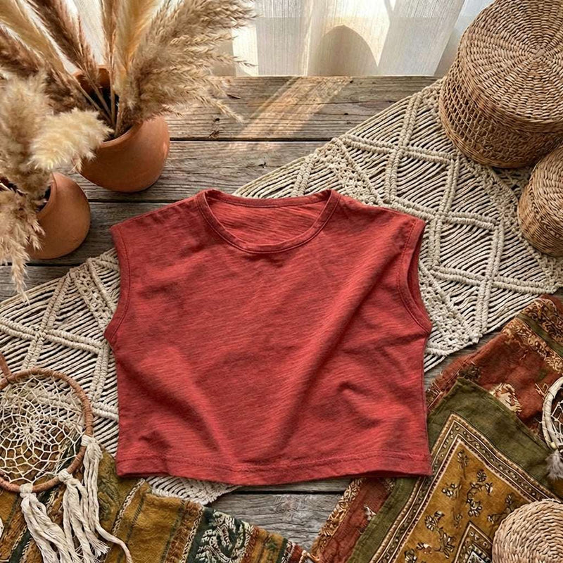 PureOnSkin Kids Slub Cotton Vest | Ultra-Soft Summer Tank – Brick Red