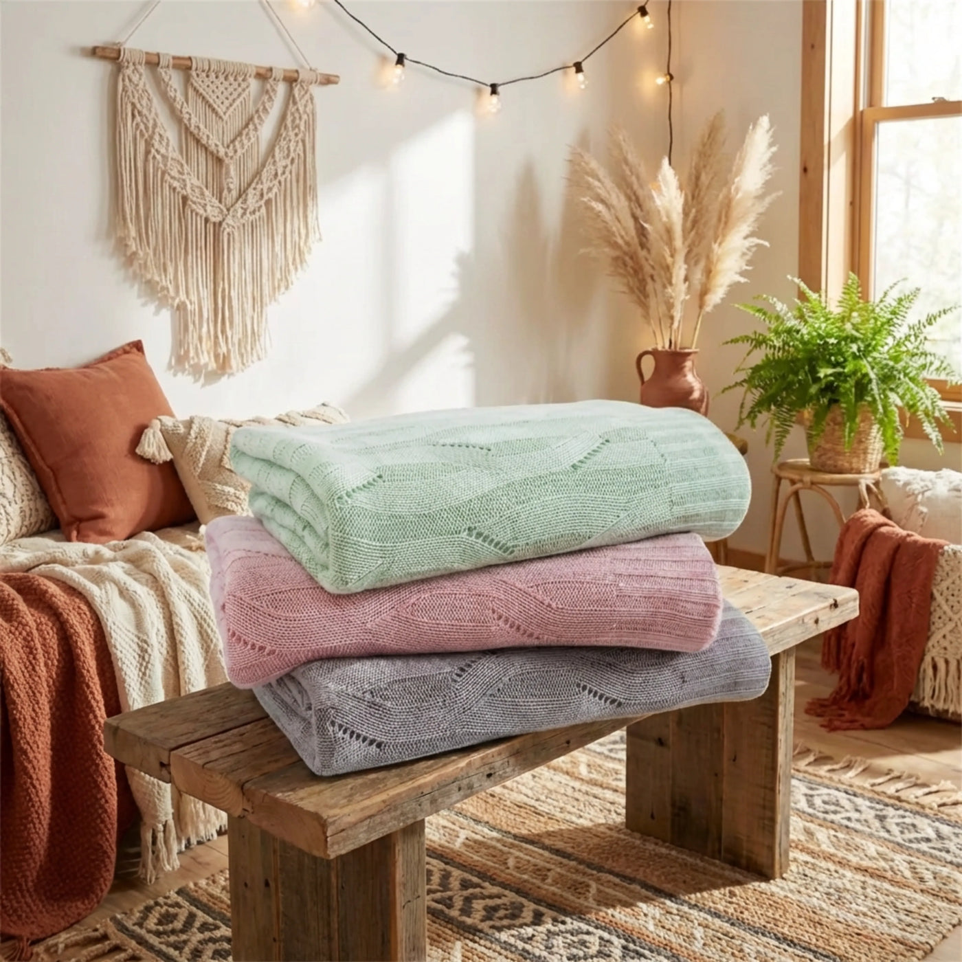 All-Season Bamboo Knitted Throw Blanket | Temperature-Regulating & Anti-Itch for Dermatitis Relief.