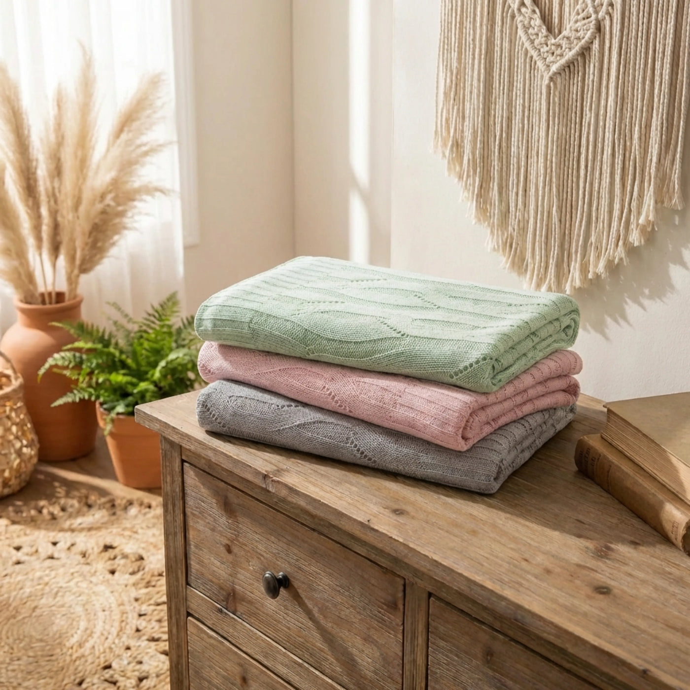 All-Season Bamboo Knitted Throw Blanket | Temperature-Regulating & Anti-Itch for Dermatitis Relief.