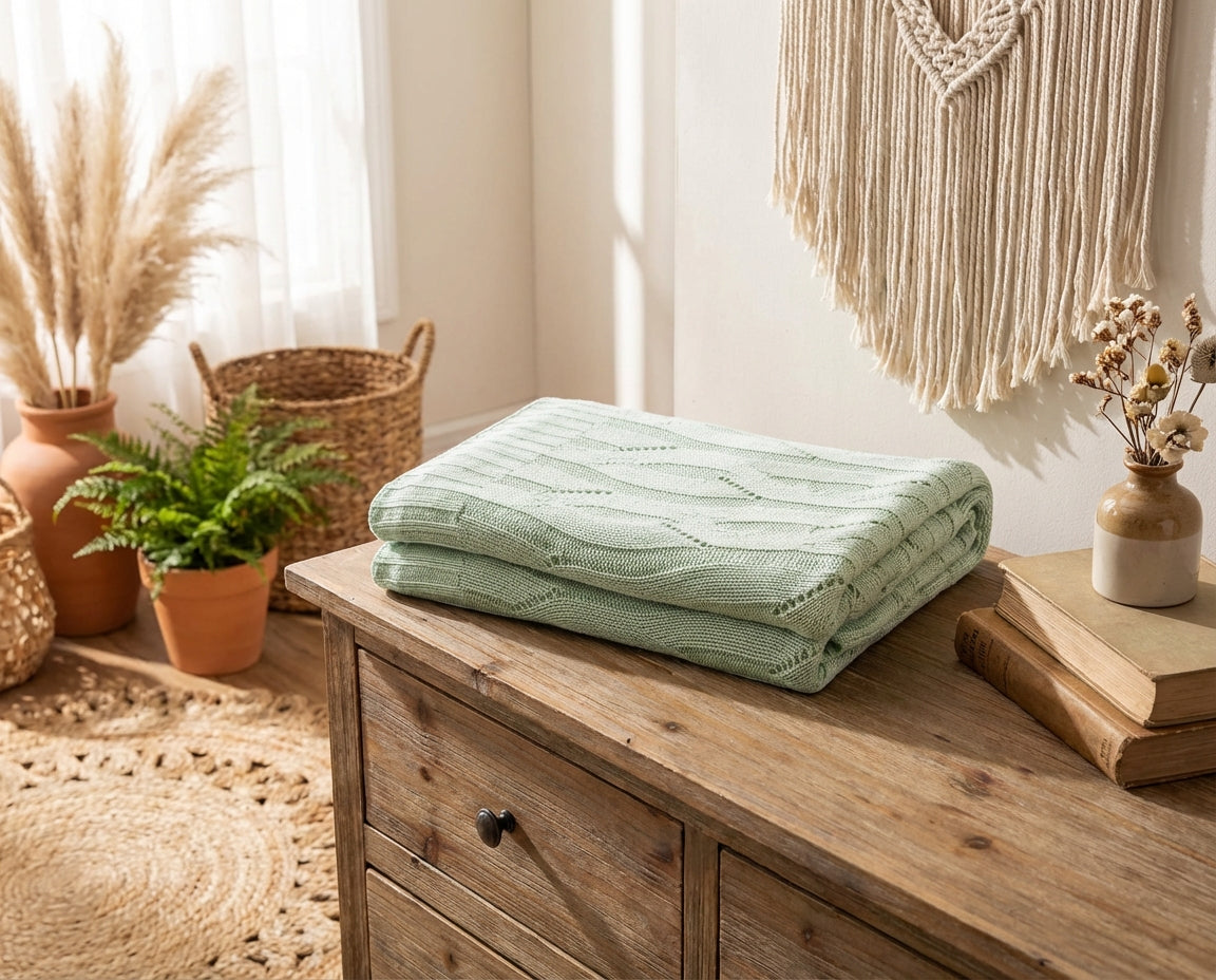 All-Season Bamboo Knitted Throw Blanket | Cooling & Soft