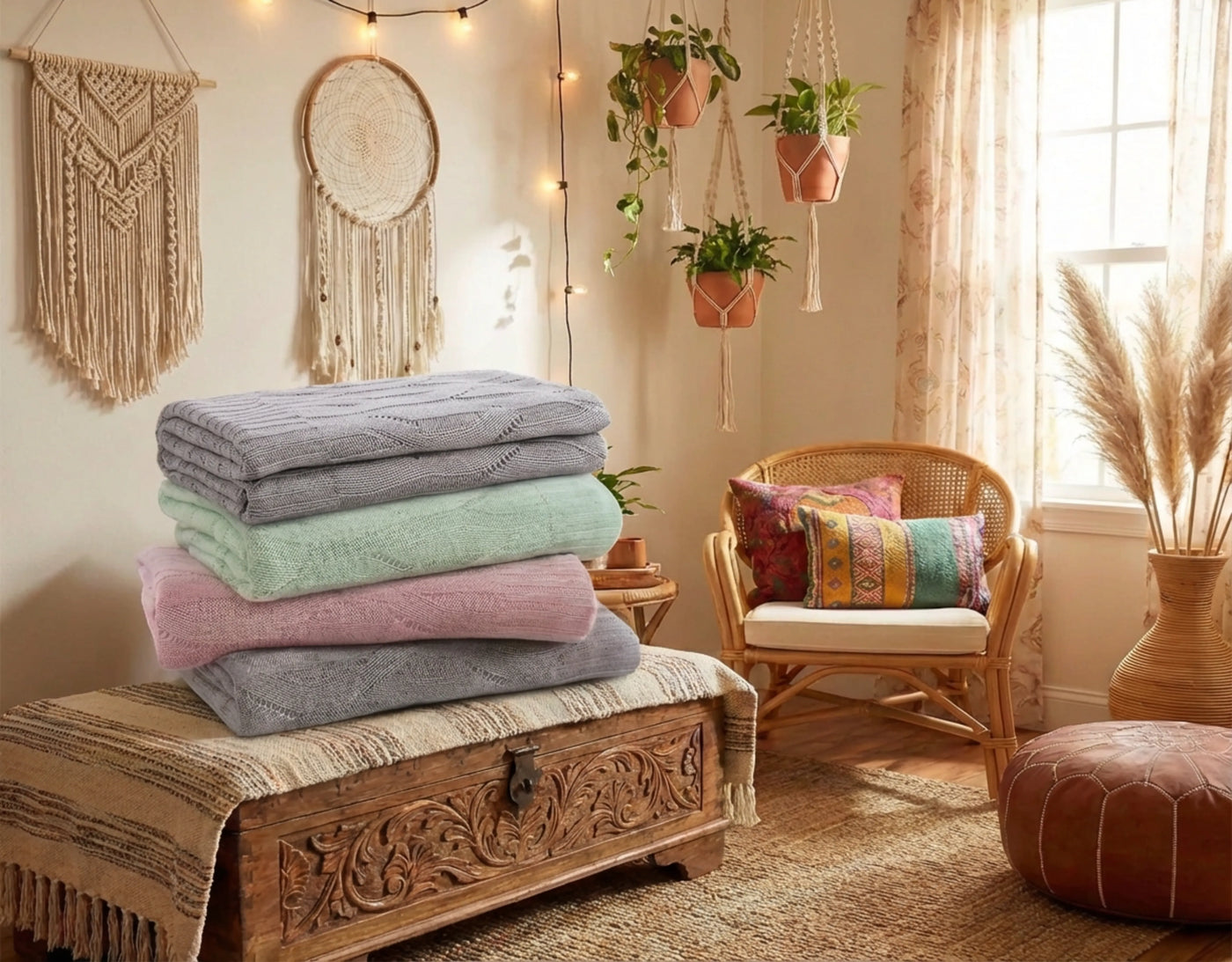 All-Season Bamboo Knitted Throw Blanket | Temperature-Regulating & Anti-Itch for Dermatitis Relief.