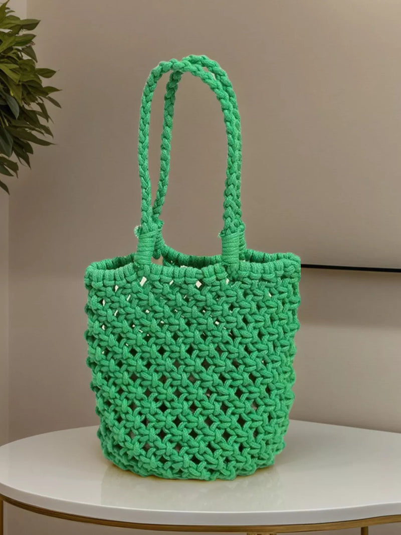 PureOnSkin Women's Handmade Crochet Handbag 100% Cotton Thread Hypoallergenic Mini Tote – Green