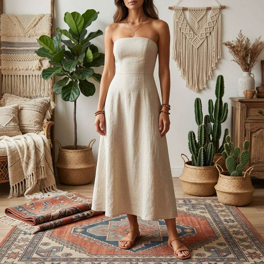 Smocked Back Hemp & Cotton Tube Dress in a breathable natural blend for a comfortable and secure fit.