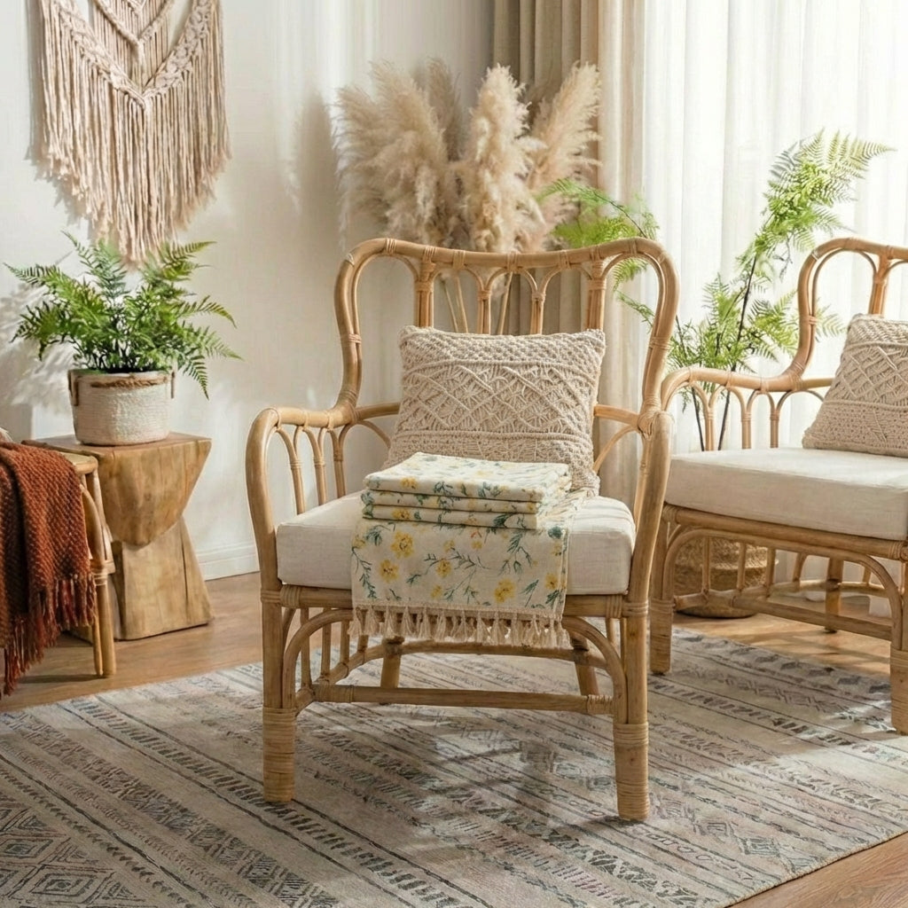 Nordic floral cotton tablecloth with tassels, soft and durable fabric, adds a stylish, cozy touch to any dining or living space.