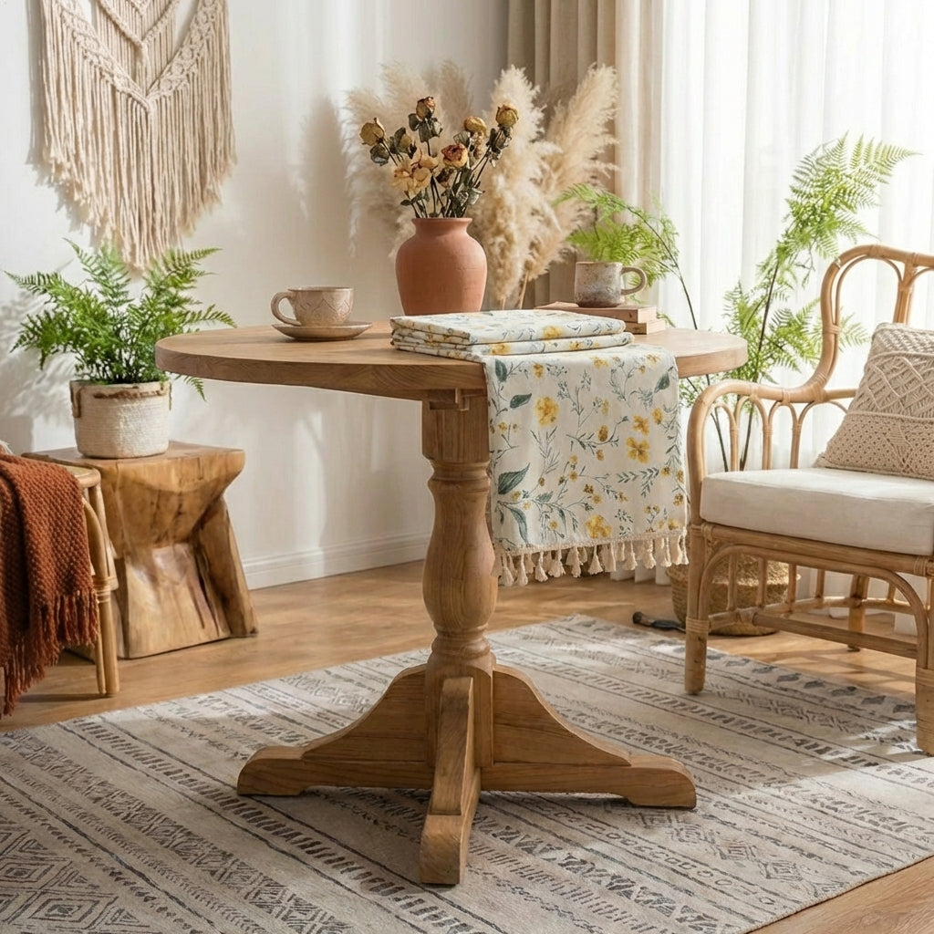 Nordic floral cotton tablecloth with tassels, soft and durable fabric, adds a stylish, cozy touch to any dining or living space.