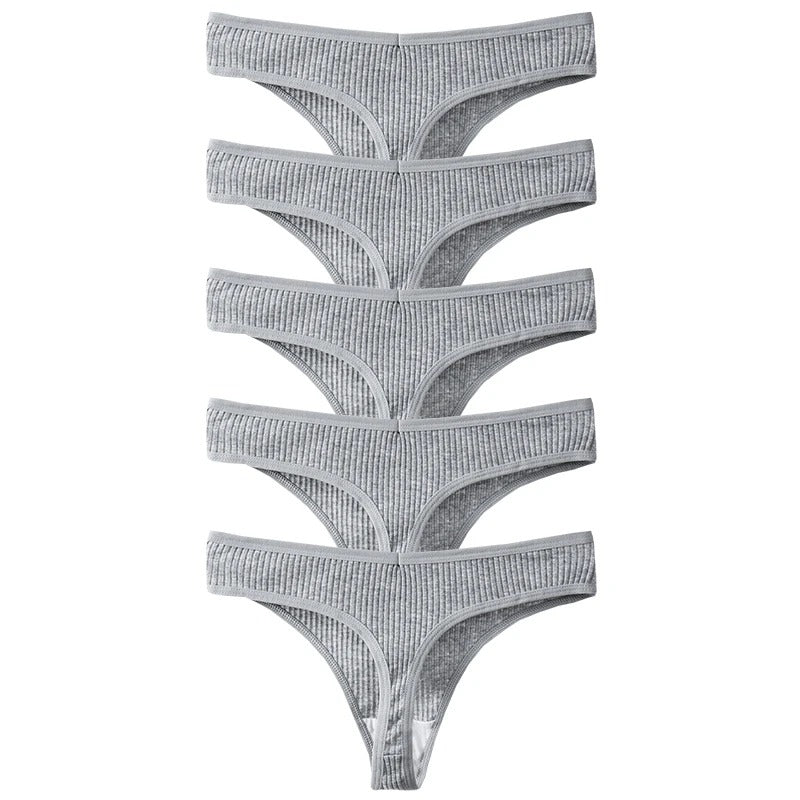 PureOnSkin Women's Premium 100% Cotton Low-Rise Thongs 5-Piece Hypoallergenic Comfort Set