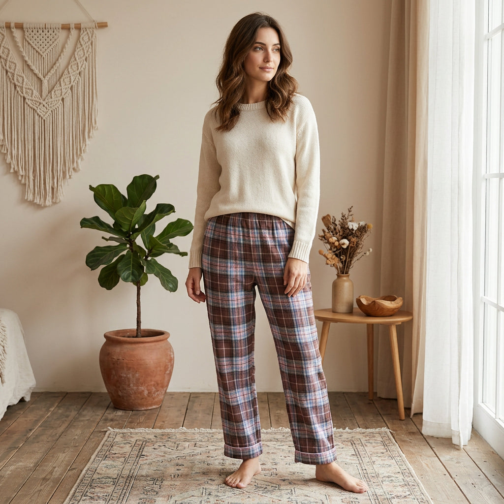 PureOnSkin Women’s 100% Cotton Flannel Plaid Pajama Pants