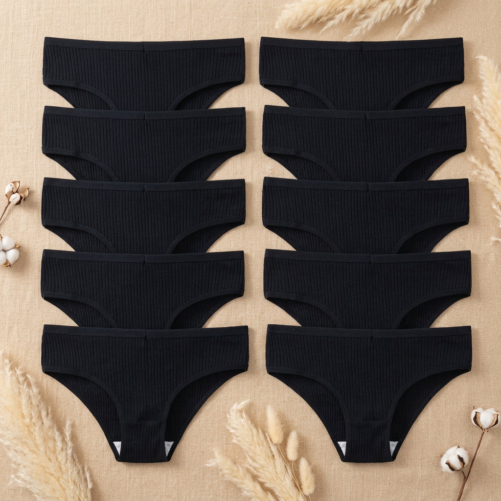 PureOnSkin Women’s 10 Piece Breathable Cotton Ribbed Briefs Set