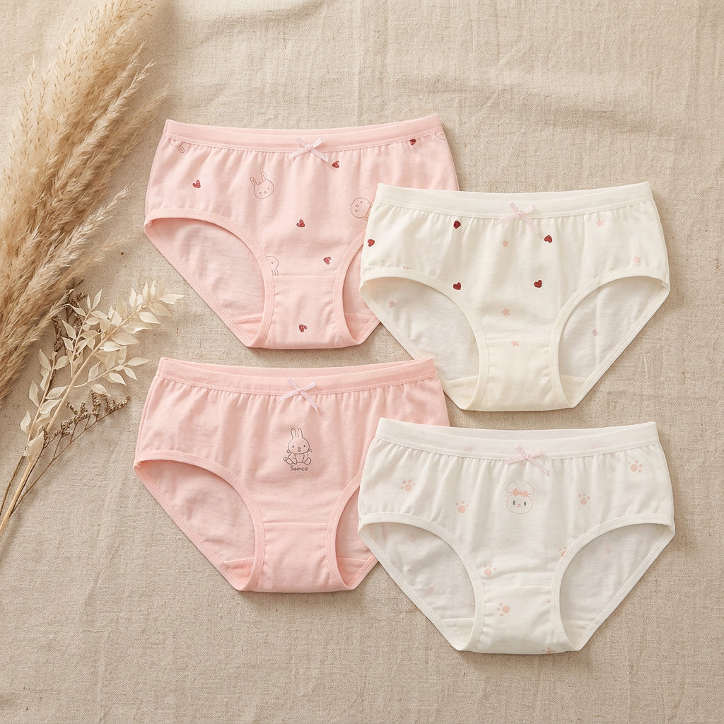 PureOnSkin Girls’ 4-Pack Pure Cotton Briefs Pastel & Cartoon Prints (Ages 3–16)