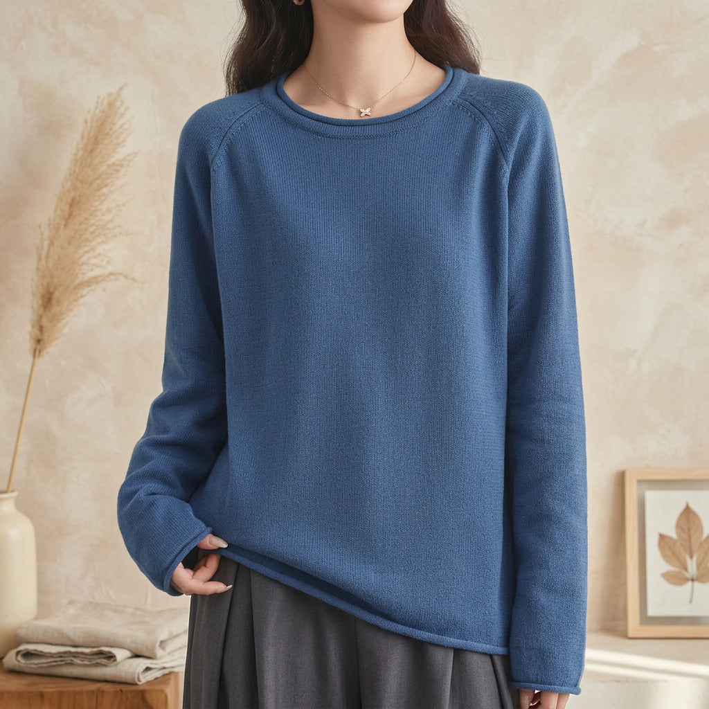 PureOnSkin Women’s 100% Pure Cotton Raglan Sleeve O-Neck Knit Pullover Sweater