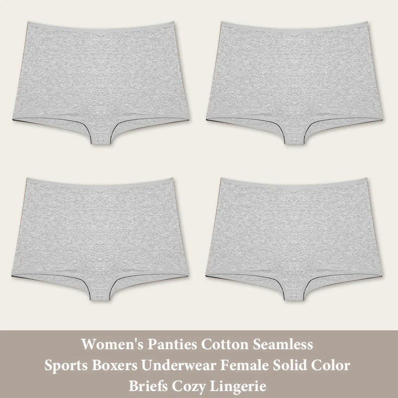 PureOnSkin Women’s 4-Pack Cotton Seamless High-Rise Sports Boxer Briefs with Lace Detail